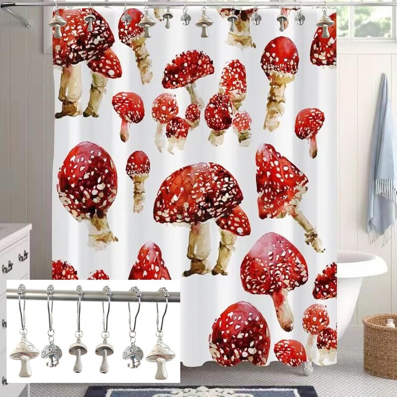 Daxingbu Mushroom Shower Curtain Hooks, 12Pcs Rustproof Metal Cute Retro Mushroom Shower Curtain Hooks Rings for Boho Fairy Forest Country Cottagecore Style Home Bathroom Decor (Silvery) - Image 3